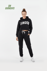 ALCOTT WOMENS BLACK CROPPED LONDON HOODIE - Smgarment's